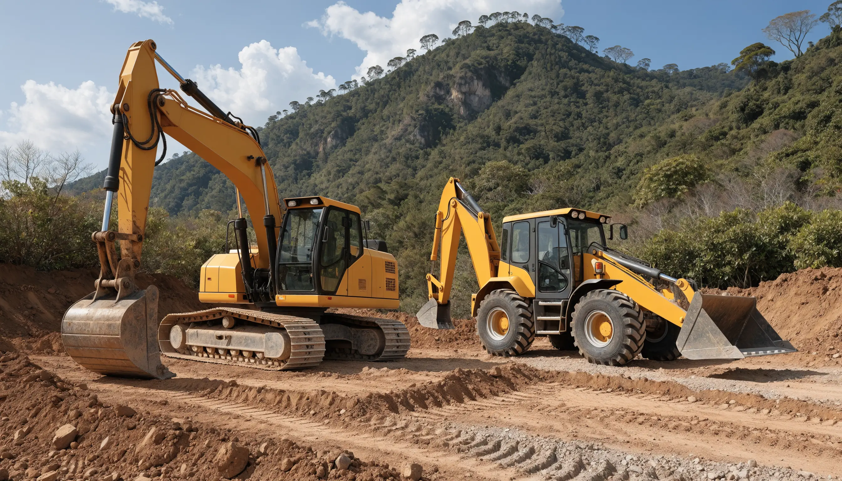 Excavadora y retroexcavadora comparadas en una obra